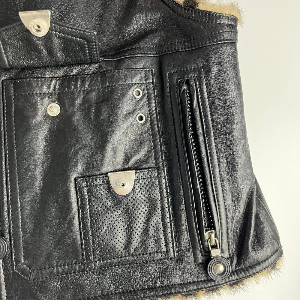 Jamie Sadock Black Leather and Leopard Faux Fur Reversible Zip up Vest Medium - Picture 11 of 16